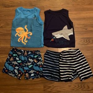 2 Carters pajama sets with extra pair of shorts.